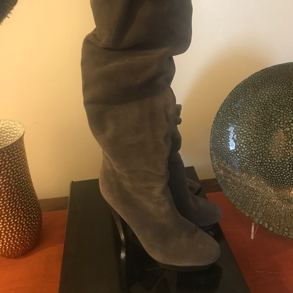 Grey Platform Thigh High Boots